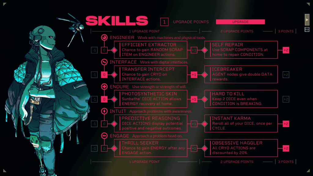 Citizen Sleeper skills menu